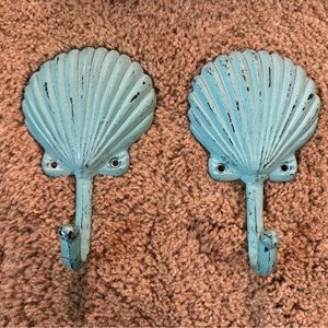 (2) Cast Iron Shell Wall Hooks